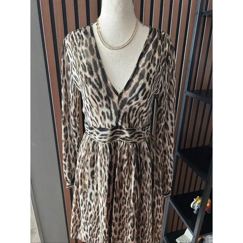 MICHAEL KORS Animal Print Long Sleeve Lace Dress Size 4